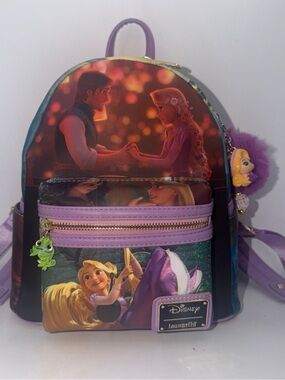 Loungefly Tangled Rapunzel Movie Scenes mini backpack w/ charm